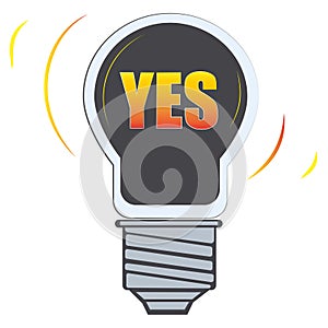 The word yes in lamp Light vector icon